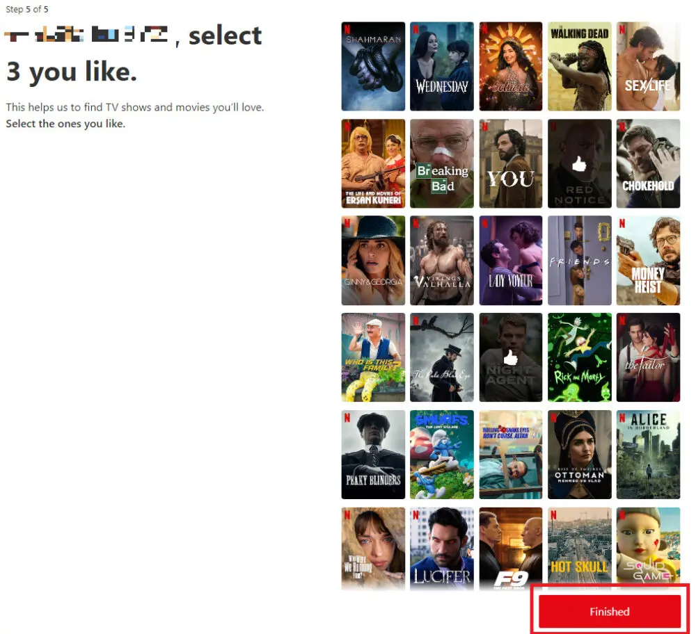 Netflixの好みのタイトル選択画面