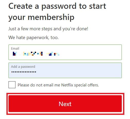 Netflix新規アカウントのパスワードを設定