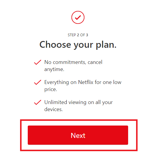 Netflixのプラン選択画面へ進む