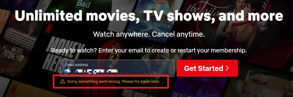 Netflix公式サイトでVPN経由だとエラーになって手続きを進められないことがある